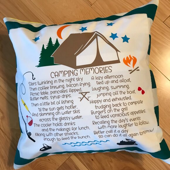 Lake House Pillow Cover: Tent Camping Memories Poem, Cabin Decor, 18 x 18 inches - Picture 4 of 10
